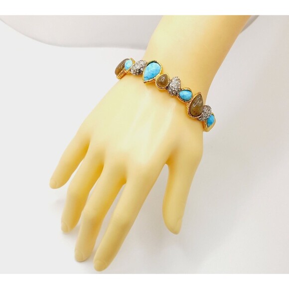 Alexis Bittar Elements Cholulian Turquoise, Labradorite & Crystal Cluster Bangle - Picture 2 of 13
